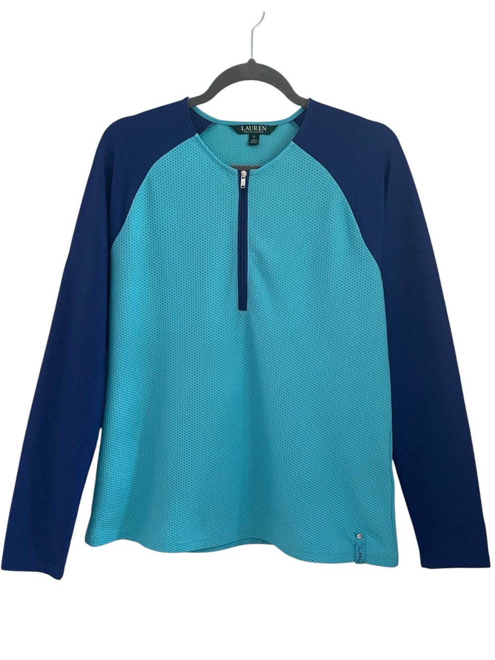Lauren Ralph Lauren Women’s Aqua & Blue Half-Zip Waffle Knit Pullover XL NWOT
